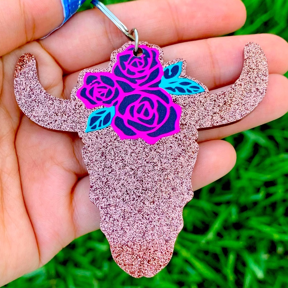Rose Gold Glitter Longhorn Keychain